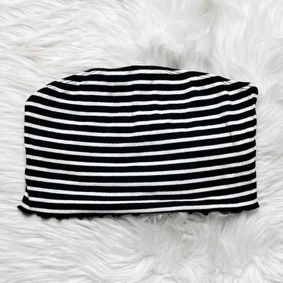 ASOS striped ruffle trim crop top black & white size 4 - Picture 1 of 5